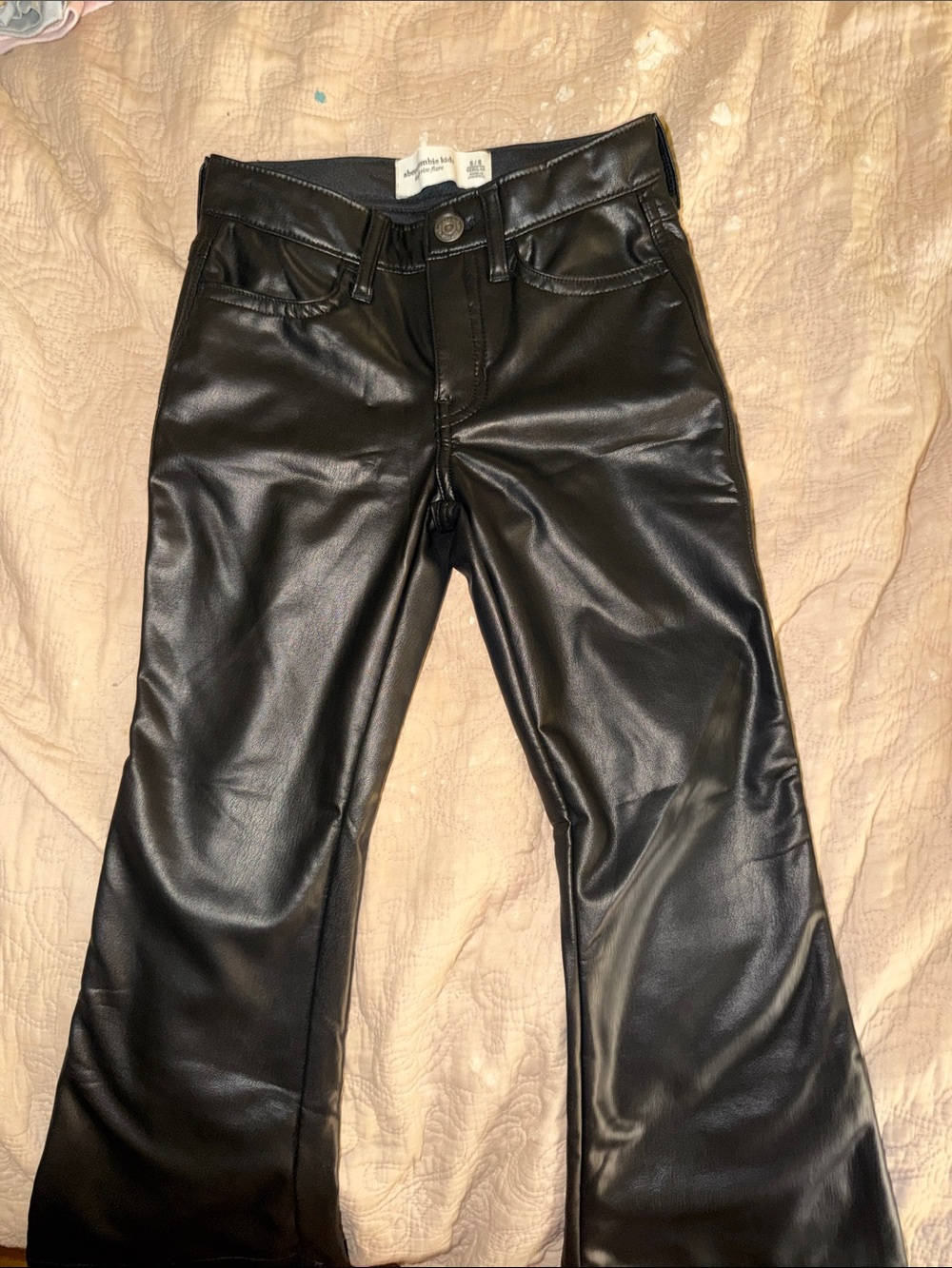 abercrombie kids Black Faux Leather Flare Jeans